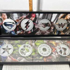 Marvel VS DC Comics Pair of Framed Comic Posters w Symbols on Glass